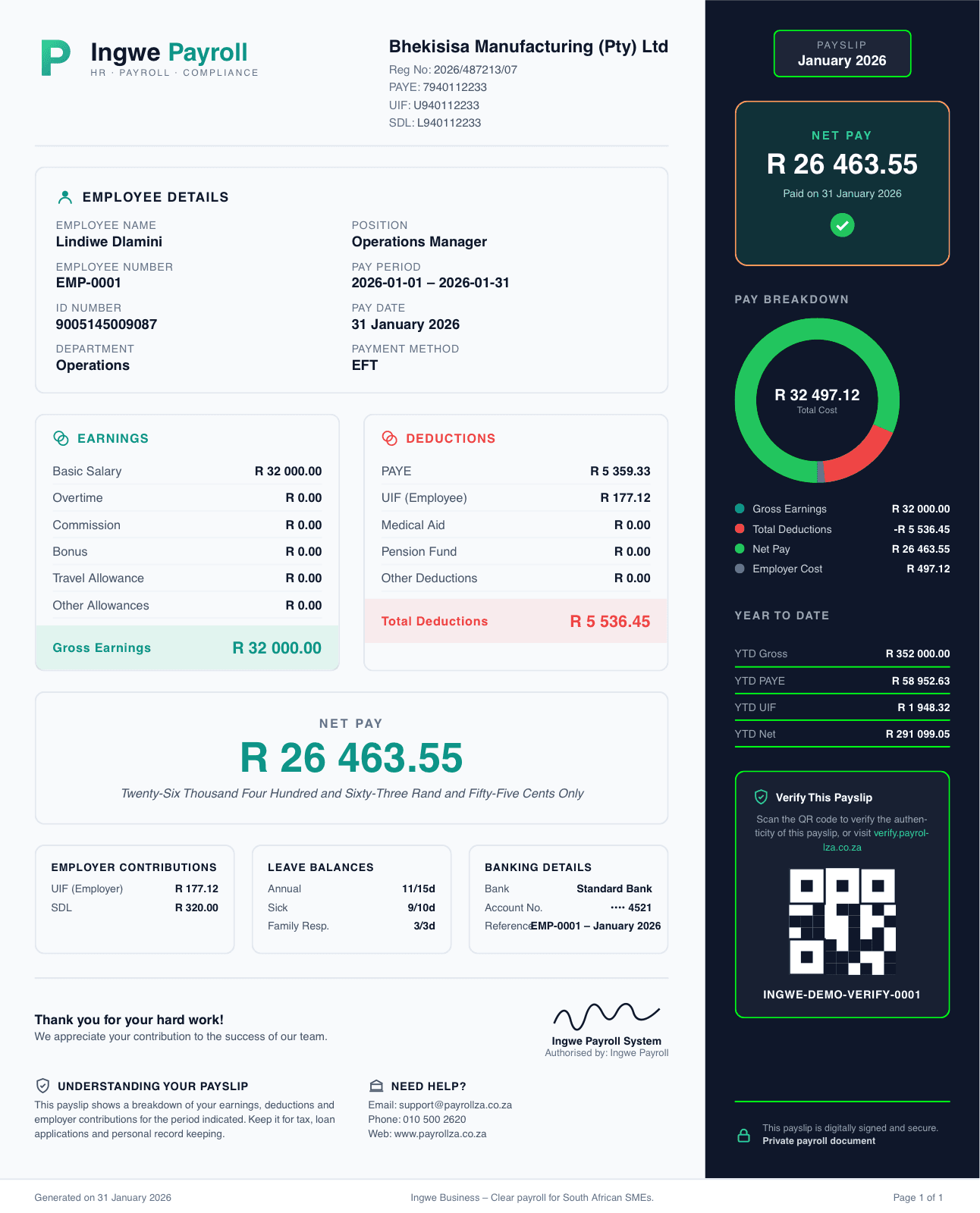 Ingwe Payroll payslip interface
